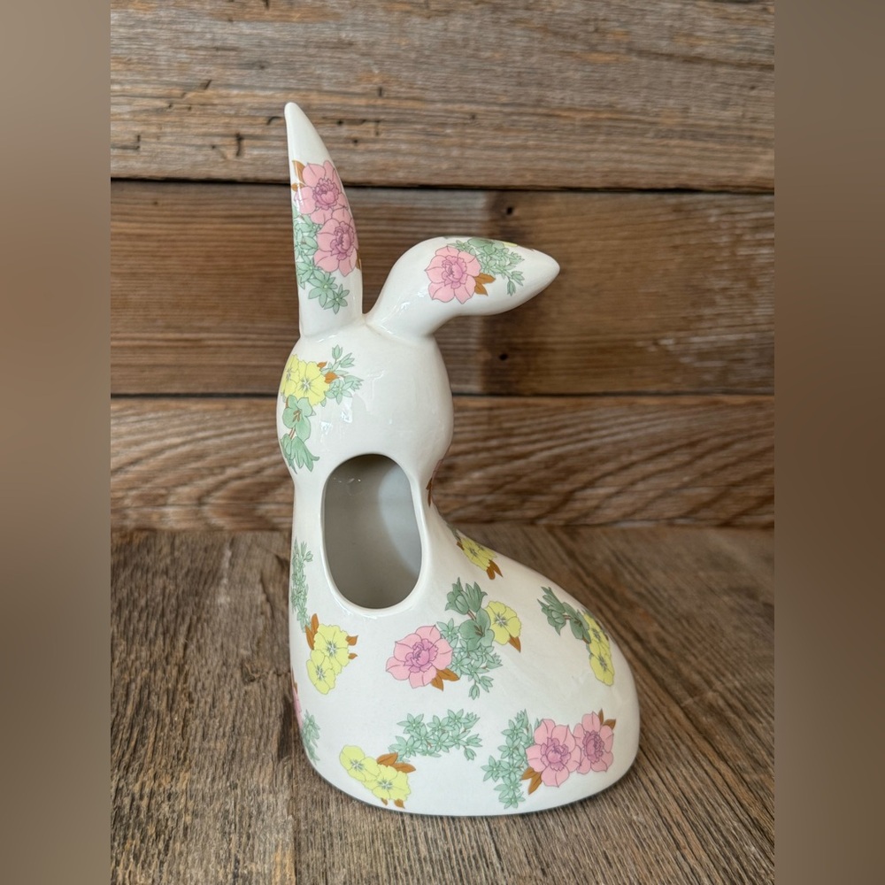 Anthropologie Floral Ceramic Rabbit with Pink and Yellow Blooms - Picture 4 of 6